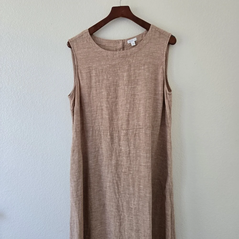 Pure Jill 100% Linen A Line Maxi Dress  Sable Sleeveless Pockets‎ Lagenlook XL - Picture 5 of 15